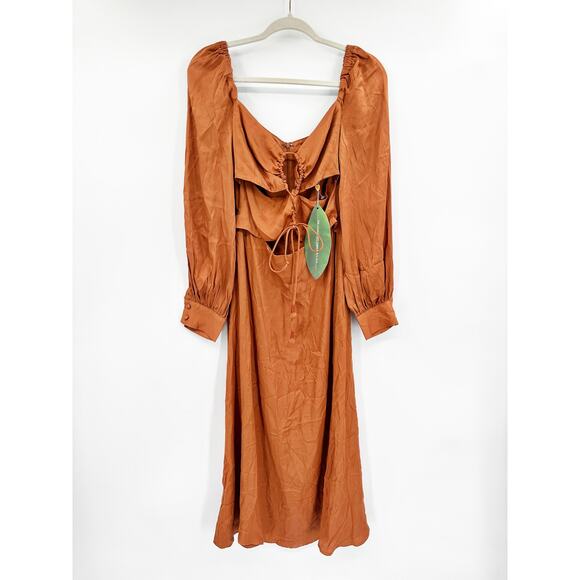 Farm Rio Caramel Brown Cut Out Maxi Dress Size S NWT - Picture 2 of 5